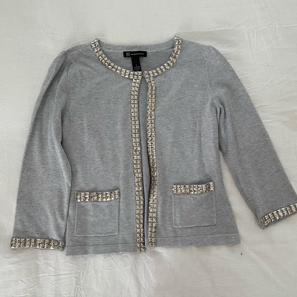 INC Gray Cardigan with Silver Studs